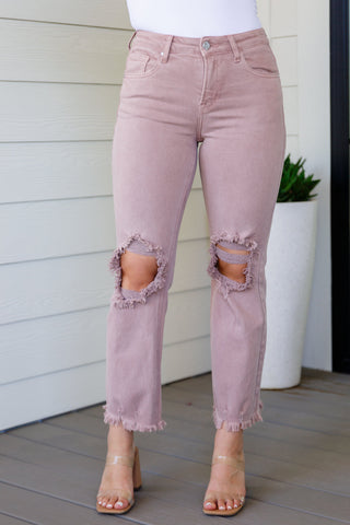 Risen Babs High Rise Distressed Jeans in Mauve