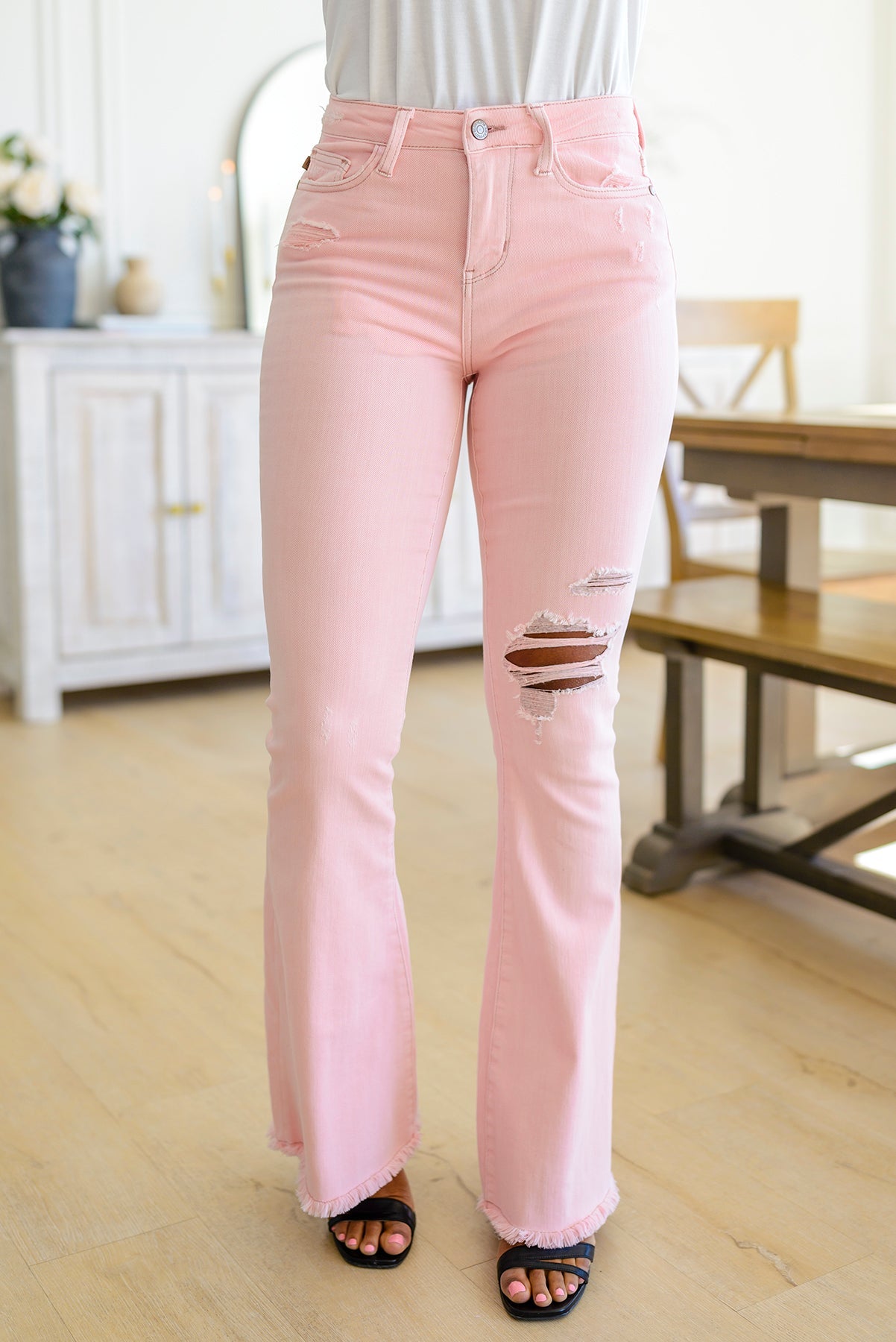 Judy Blue Bubblegum Pink Distressed Flares – Hunt Clothing Company