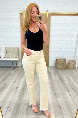 Judy Blue High Rise 90's Straight Jeans in Light Khaki