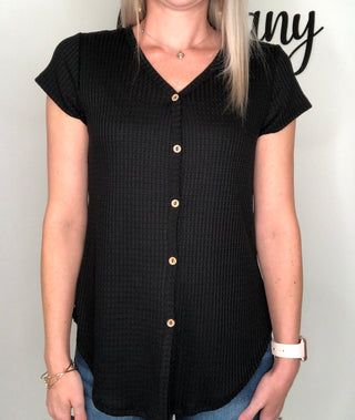 Waffle Knit Button Top