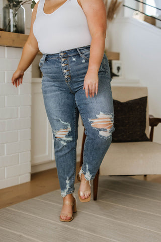 Judy Blue Josie Mid Rise Button Fly Boyfriend Jeans