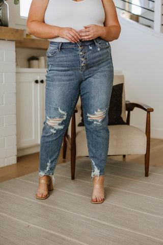 Judy Blue Josie Mid Rise Button Fly Boyfriend Jeans