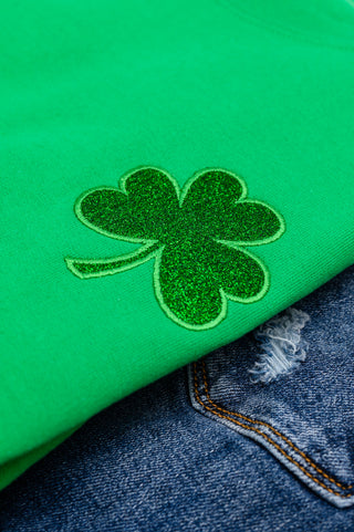 PREORDER: Embroidered Shamrock Glitter Sweatshirt in Two Colors