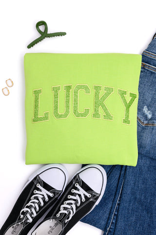 PREORDER: Embroidered Lucky Glitter Sweatshirt in Two Colors