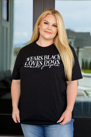 Wears Black, Loves Dogs Graphic Tee in Heather Black