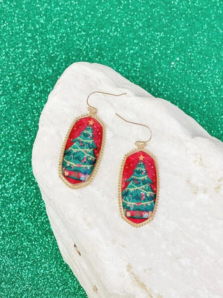 PREORDER: Christmas Tree Printed Dangle Earrings