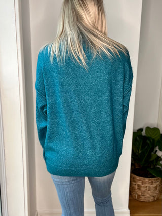 Garment Dyed Front Seam Sweater in Heather Ocean Teal