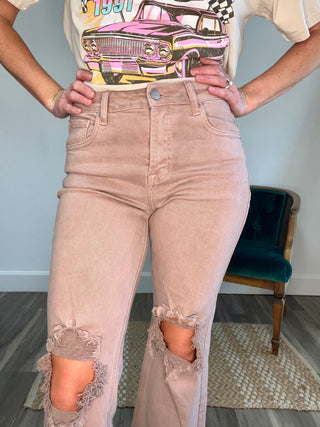 Risen Babs High Rise Distressed Jeans in Mauve