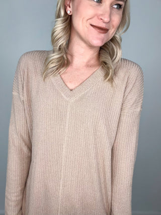 Solid Ribbed Beige Top