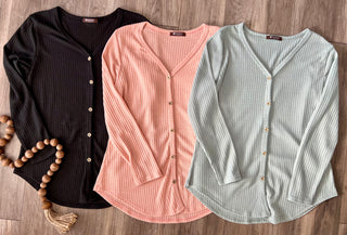 Long Sleeve Waffle Knit with Buttons