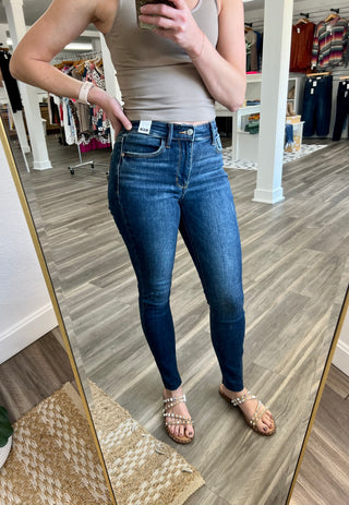 Judy Blue Lydia Mid Rise Vintage Raw Hem Skinny Jeans