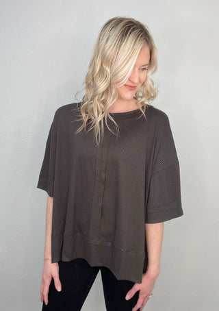 Never Forget Ribbed Dolman Sleeve Top