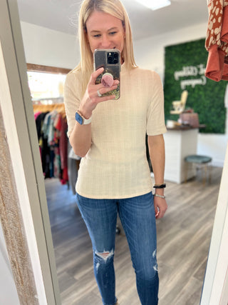 Mock Neck Beige Top