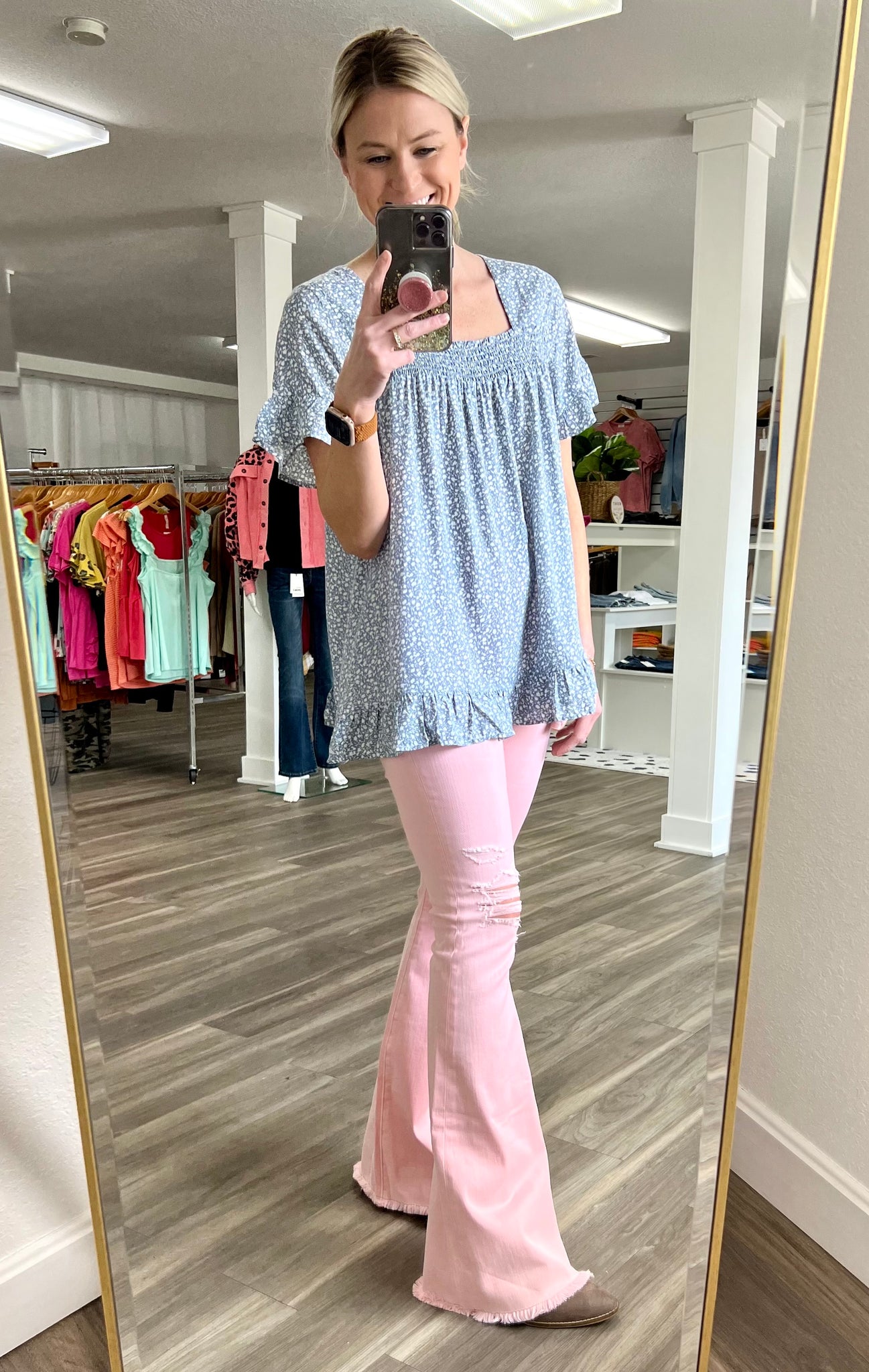 PINK Distressed Flare Jeans