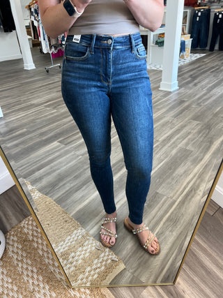 Judy Blue Lydia Mid Rise Vintage Raw Hem Skinny Jeans