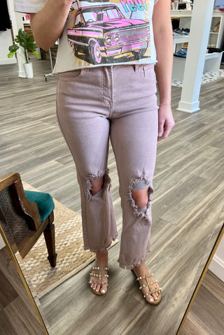 Risen Babs High Rise Distressed Jeans in Mauve