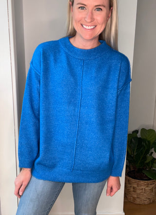 Garment Dyed Front Seam Sweater in Heather Ocean Blue