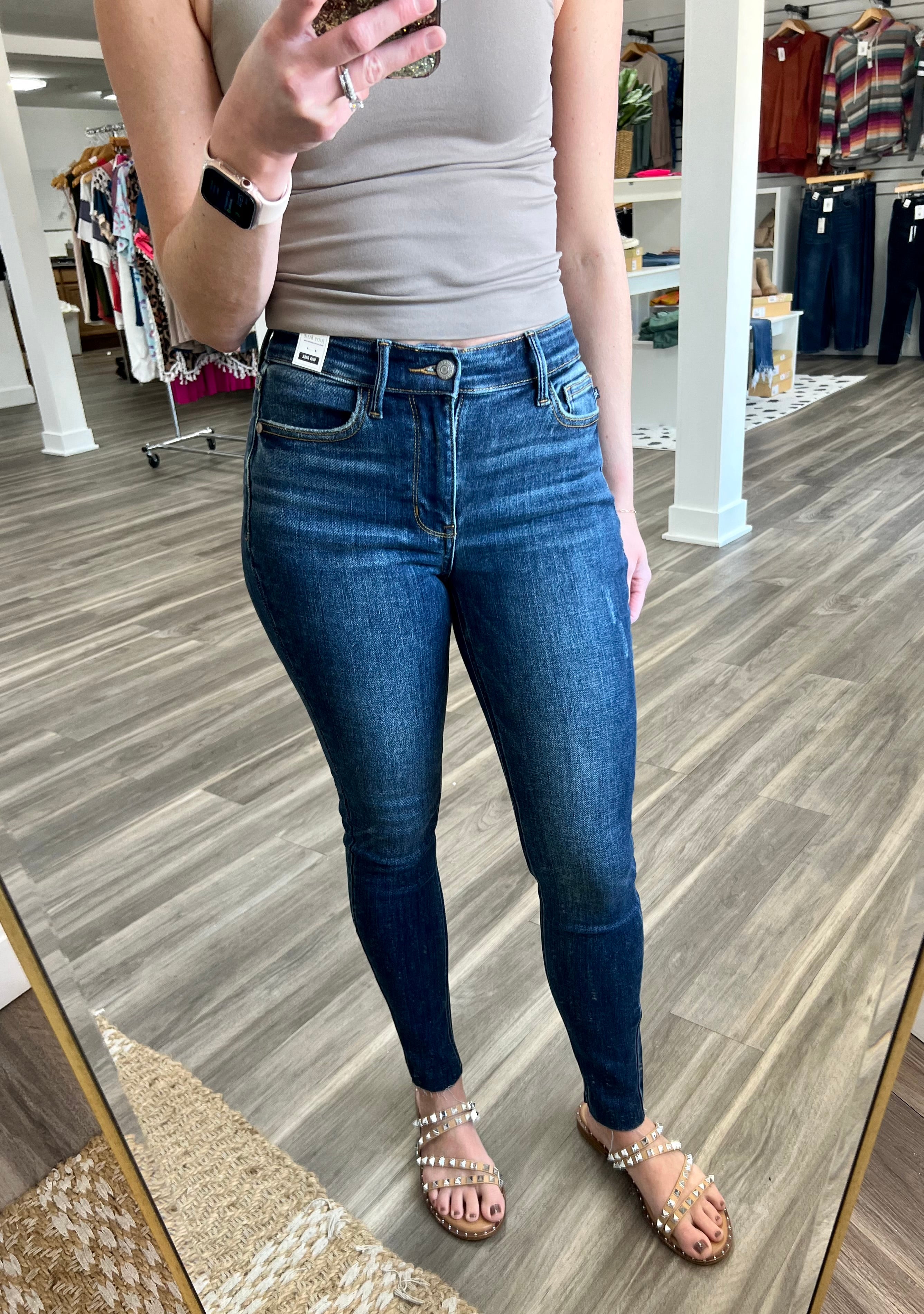 Judy Blue Women's Skinny Jeans - Mid-Rise Vintage Wash With Raw Hem Detail And 4-Way Stretch