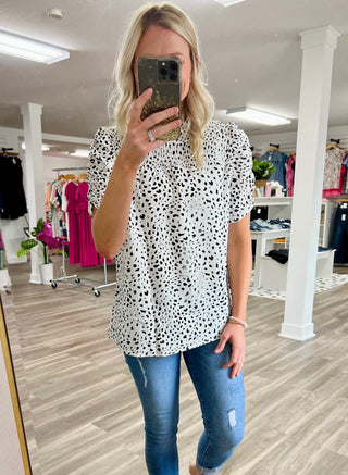 Dottie Ruched Mock Neck Blouse