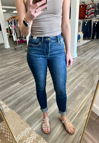 Judy Blue Lydia Mid Rise Vintage Raw Hem Skinny Jeans